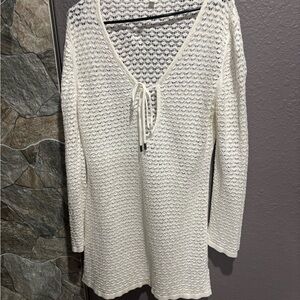 White Knit V-Neck bathing suit cover